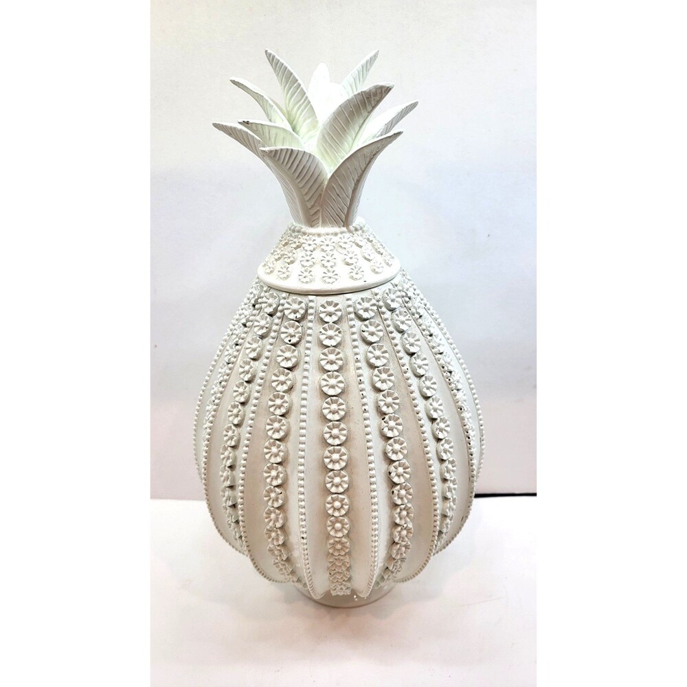 Nate Berkus White Metal Pineapple Lidded Jar Canister 11.5” Floral Decor As Is